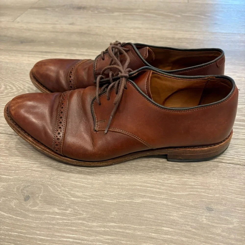 Allen Edmonds Mens Tan Brown Cap Toe Lace Up Classic Leather Dress Shoes Sz 9.5D